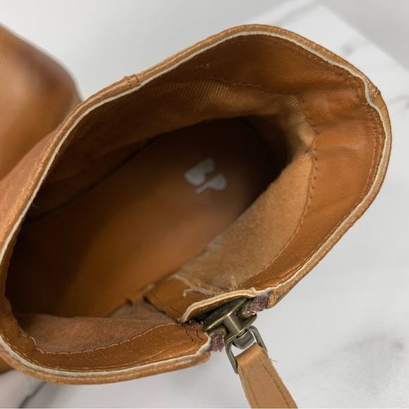 BP Cognac Leather Trolley Stacked Wool Heel Ankle Bootie 6.5 - Picture 10 of 13